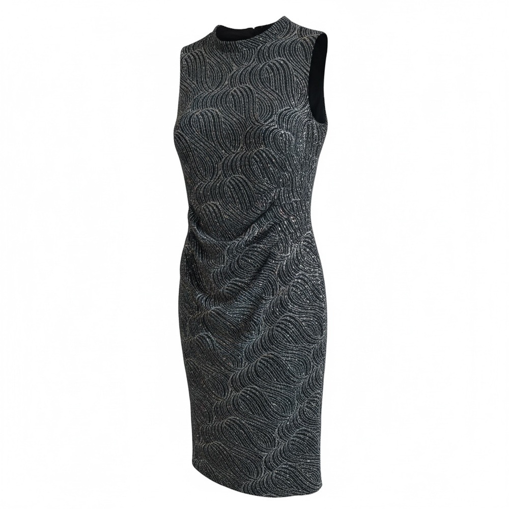 Anne Klein Black and Gray Metallic Swirl Patterned  Dress